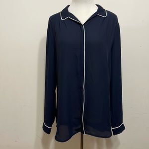 Banana Republic Navy Blue Hidden Button Long Sleeve Work Blouse Top Size M